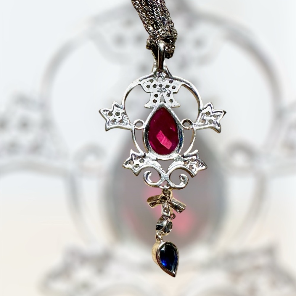 Cute like new stainless pendant w chain faux stones very pretty 18” - Picture 5 of 5